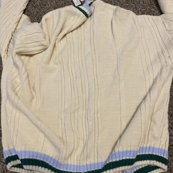 NWT BoohooMAN Boxy Cable Knit Cardigan Mens M Cream Striped Oversized 'Official' - Picture 6 of 7